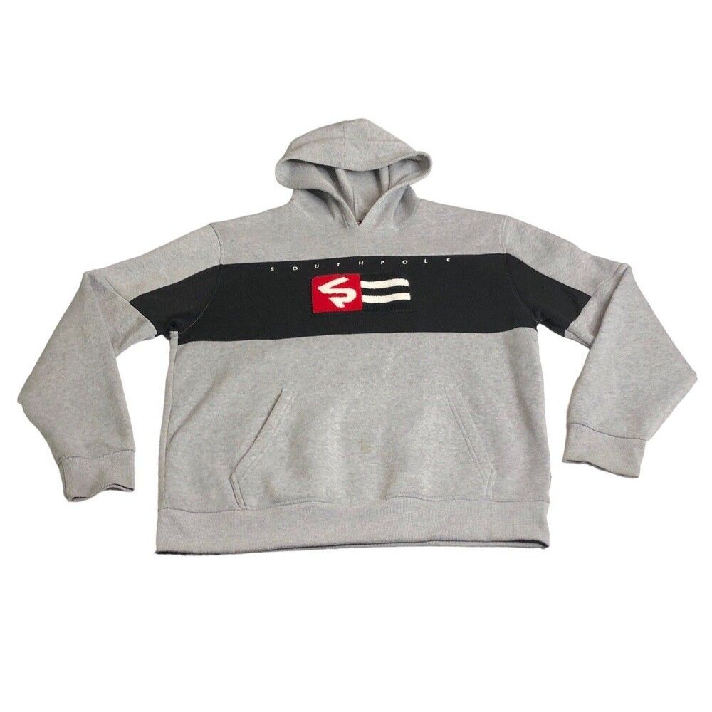 Vintage SouthPole Hoodie Mens XL Gray Spellout Flag Pullover Y2K‎ 90s Skater